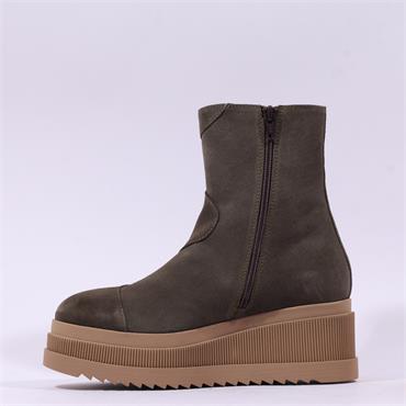 Marco Moreo Stockholm SideZip Wedge Boot - Olive Suede